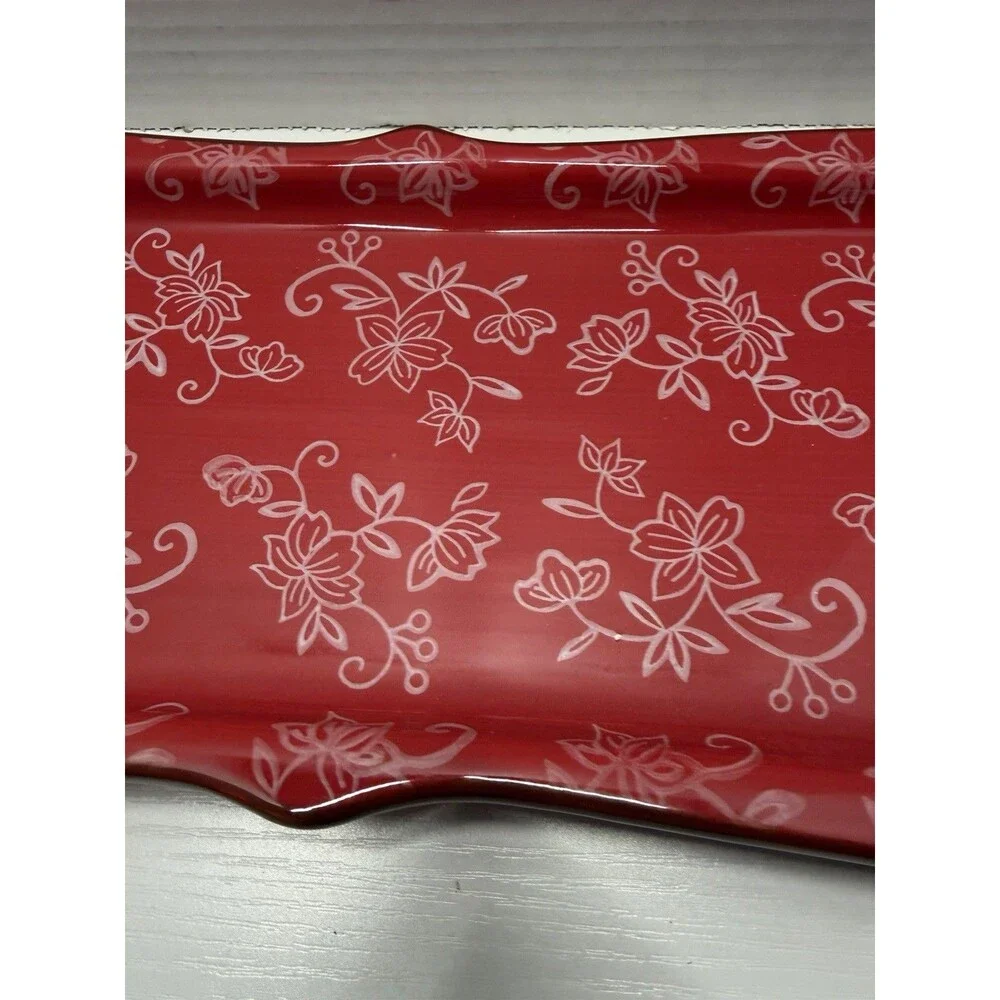 Temp-tation By Tara Presentable Ovenware Serving Plate Red Floral Lace